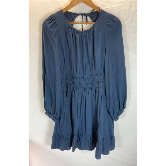 NEW Madewell Sophia Open Back Mini Dress Pockets Blue Balloon Sleeve Boho size L - Picture 4 of 15